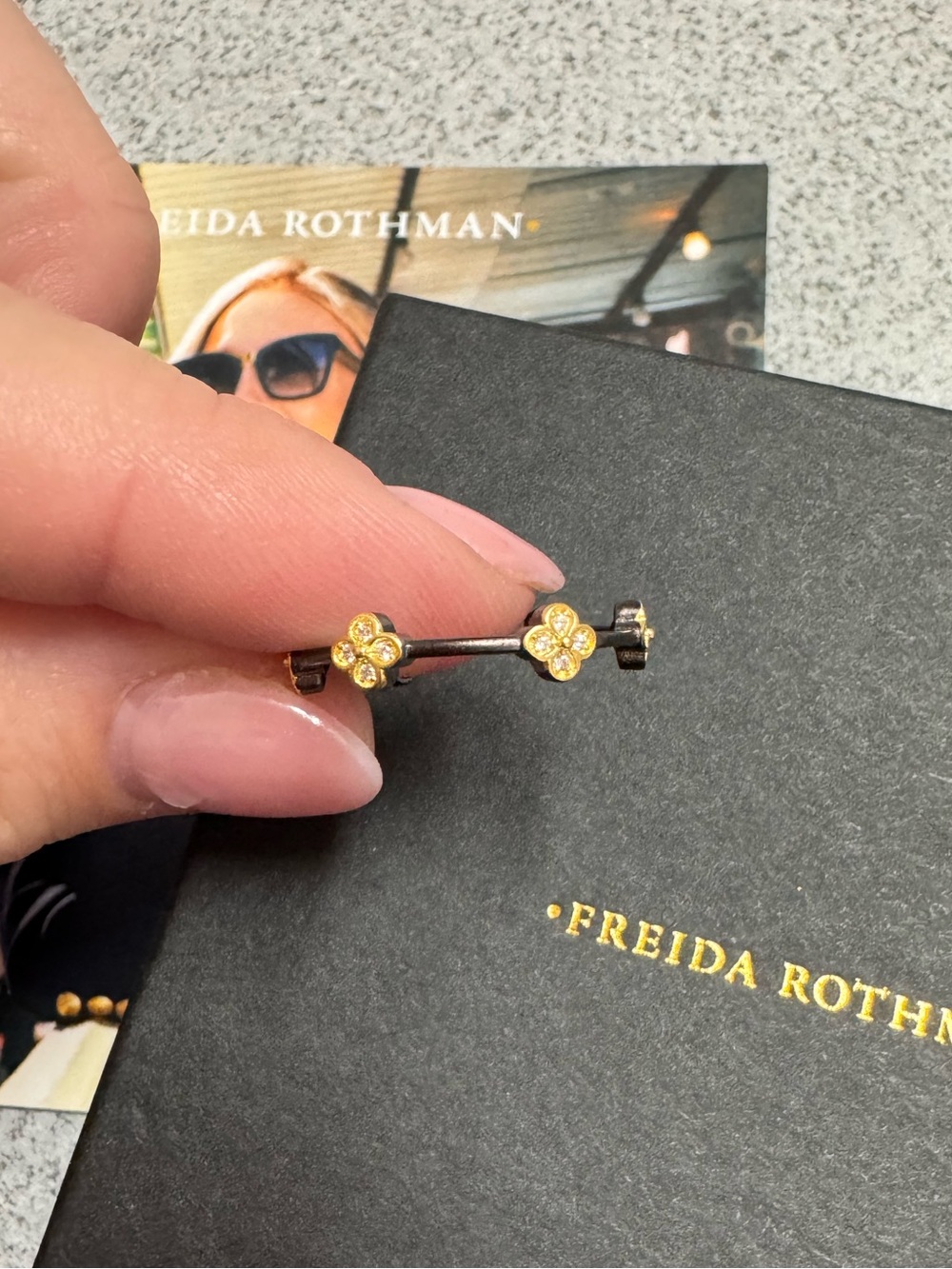 Freida Rothman Rhodium and Gold Clover Ring